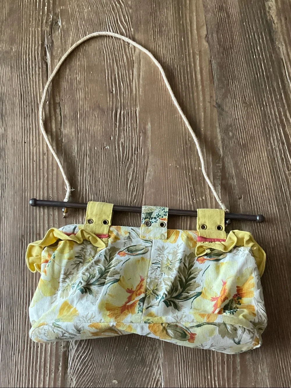 Anthropologie vintage Yellow Floral fabric wall pocket organizer